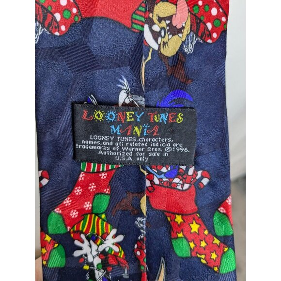 Looney Tunes Mania 1996 Christmas Men's Christmas Tie Bugs Bunny Taz Tweety Bird - Picture 4 of 4